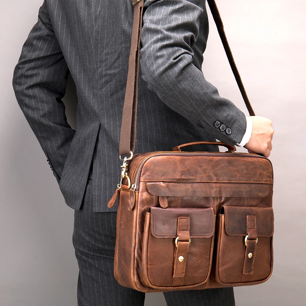 Imagem -02 - Maletas de Negócios Mva Bolsas de Couro Genuíno Masculino Bolsa para Documento 14 Bolsa para Portátil Pastas de Couro Bolsas de Escritório para Homem 8001