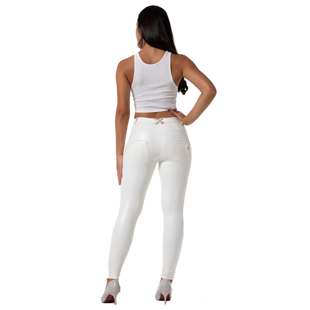 Melody Faux Leather Pants White Women Skinny Trousers Buttons Design Spring Summer Slim Fit PU Bodycon Pant Club Leggings 2021