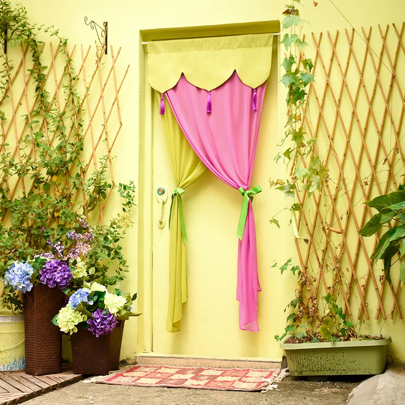 

Home Stay Decoration Curtain Double Color Chiffon Bedroom Curtain for Window Kitchen Toilet Colorful Tassel Partition Curtain