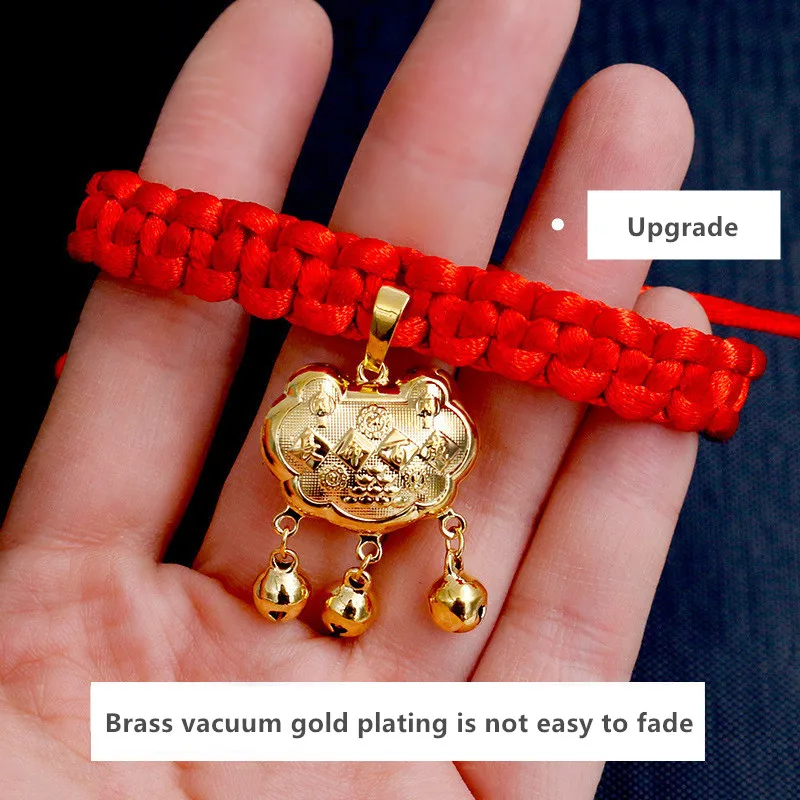 Pet Weave Longevity Golden Lock Necklace Dog Bell New Year Festive Jewelry Adjustable Handmade Cat Collar Pet Accessories