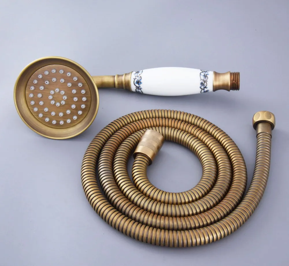 Antique Brass Ceramics Telephone Hand Held Shower Head & 1.5 m Hose Water Saving Handheld Sprayer Shower Set Nhh116
