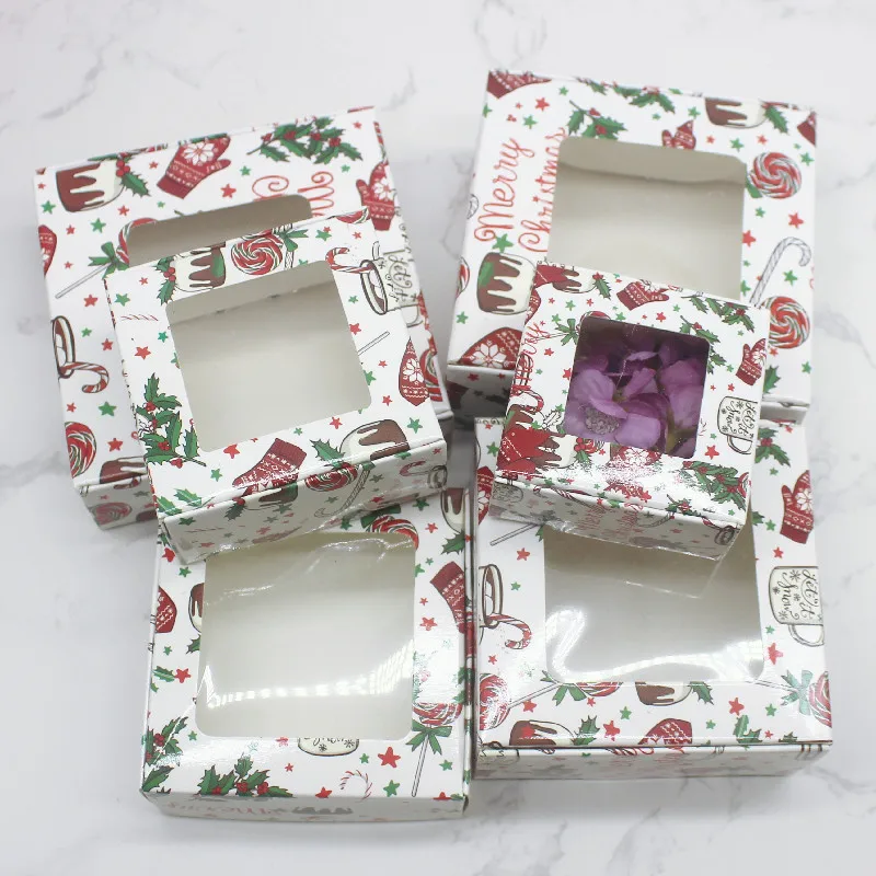 10pcs Multi Size Gifts Box with Window Marbling Style kraft Paper Window Wrapping Package for Jewelry Party Supplies