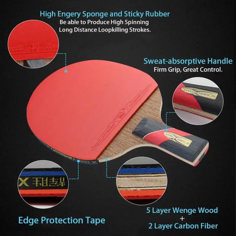 Huieson Wenge Carbon Fiber Blade 6 Star Table Tennis Racket Sticky Pimples-in Rubber Super Powerful Ping Pong Racket Bat