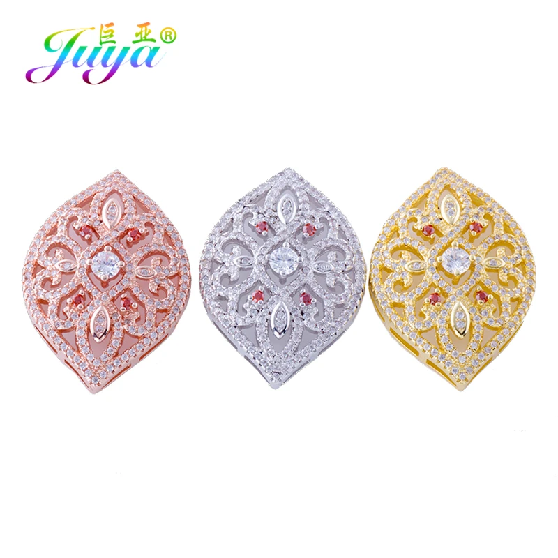 Juya 18K Gold Plated Pearls Jewelry Making Mountings Micro Pave Zircon Decorative Floating Flower Fastener Connector Accessories