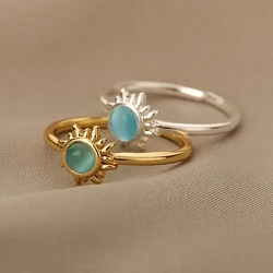 Stainless Steel Sun Opal Rings For Women Gold Color Couple Rings Aesthetic Engaement Wedding Ring Jewelry Party Gift Bague Femme