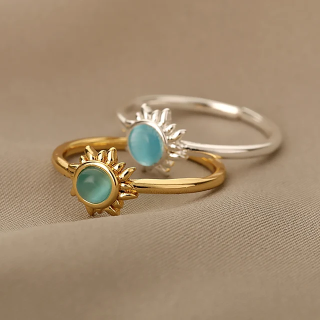 Pierścionki ze stali nierdzewnej Sun Opal dla kobiet Pierścionki dla par w kolorze złotym Estetyczna obrączka zaręczynowa Biżuteria Prezent na imprezę Bague Femme