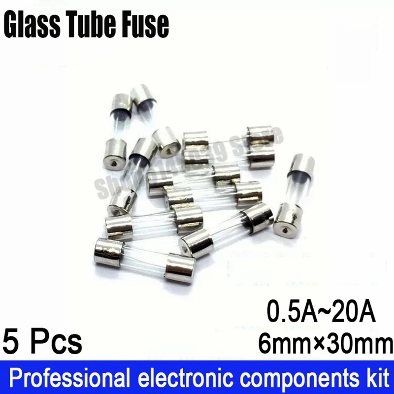 5Pcs 6*30mm 250V multimeter Fuse Quick Fast Blow Fuse 6*30MM 250V 1A 2A 3A 4A 5A 6A 7A 8A 10A 15A 20A Glass Tube thermo Fuses