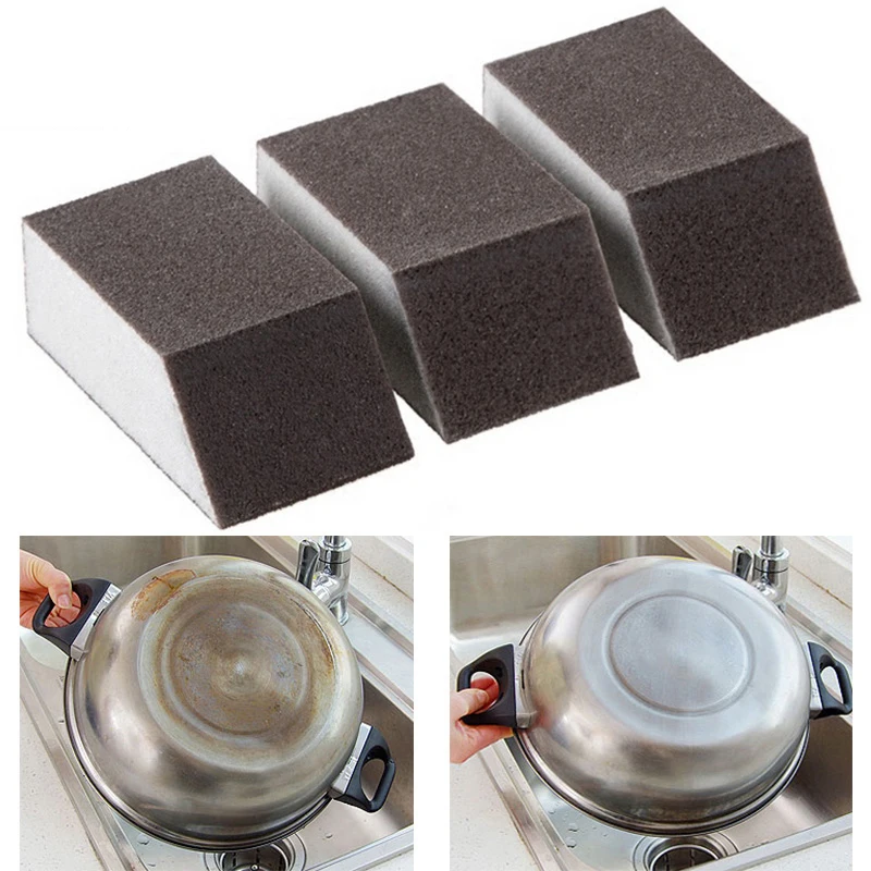 3pc Brown Emery Sponge Brush Brush Removing Rust Kitchen Pot Cleaning Strong Decontamination Brushes Kitchen Accessory