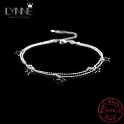 New Fashion 925 Sterling Silver Star Pendants Anklets Ladies Jewelry Double Layer Small Bead Chain Leaves Beach Anklet Bracelets