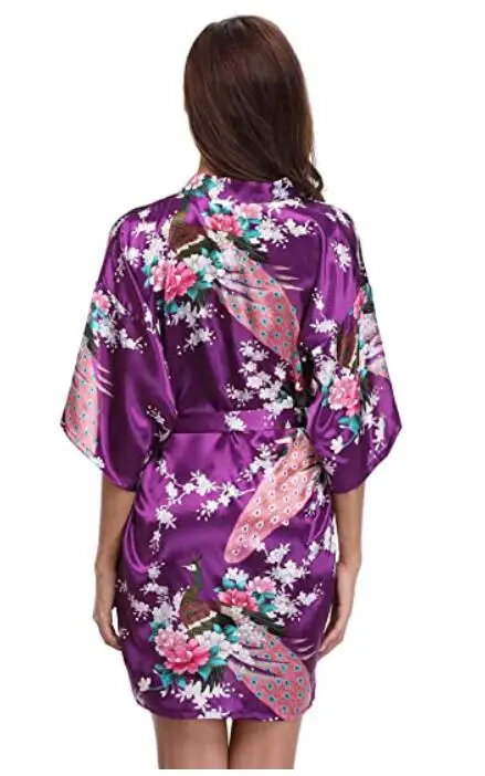 Silk Satin Wedding Bride Bridesmaid Robe Floral Bathrobe Short Kimono Robe Night Robe Bath Robe Fashion Dressing Gown For Women