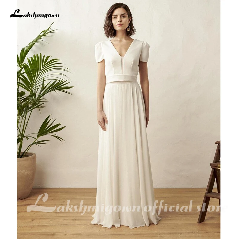 Zwei Stück Weiß Hochzeit Kleid Boho Hochzeit Kleid Einfache Strand Kurzarm Backless Robe De Mariee Für frauen