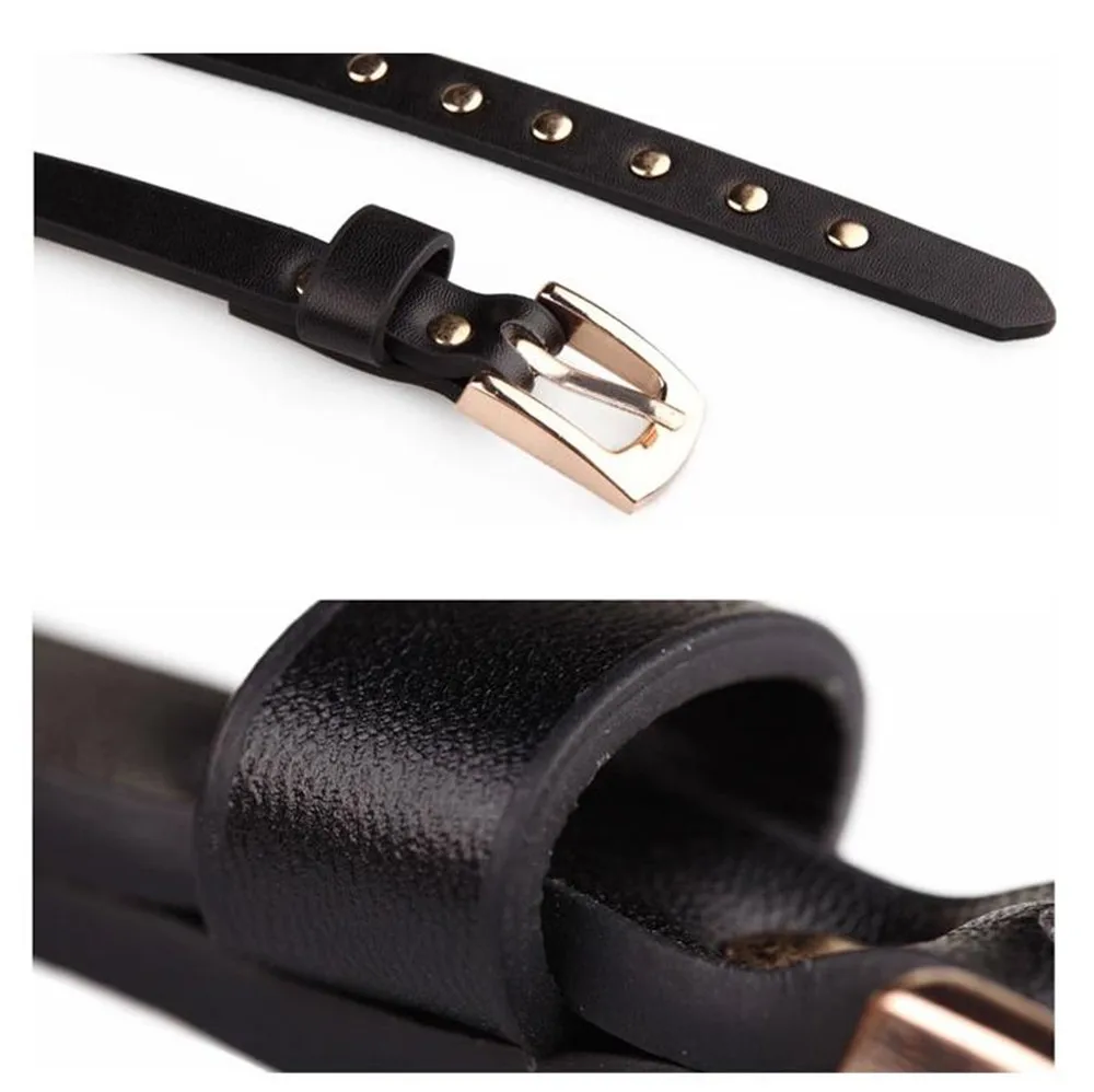 Ceinture en cuir à Rivet noir pour femmes, style Punk Rock, Streetwear, fine, Extra longue, 190cm, boucle ardillon