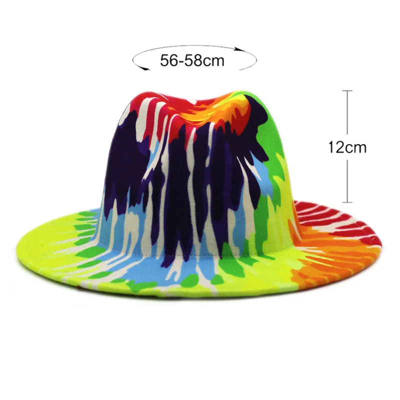 Free shipping Women\'s hat wide-brimmed hat Fedora hat autumn winter men retro fashion tie-dye felt jazz Panama hat wedding hat