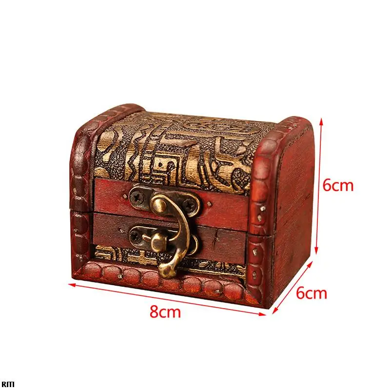 1PC Antique Mini Egyptian Antique Jewelry Box Wood Treasure Chest Storage Box Jewelry Organizer Box Crafts Small Box