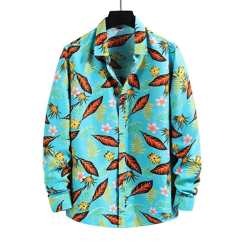 LIFENWENNA Autumn New Fashion Printed Shirt Men Casual Plus Size Long Sleeve Shirts Mens Flower Beach Hawaiian Shirt 5XL 6XL 7XL