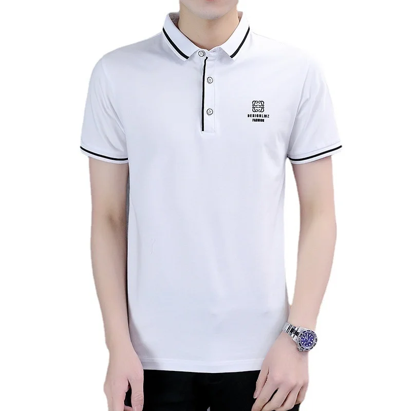 Summer New Men's Casual Fashion Slim All-match  Polo Shirt Korean Version Letter High Temperature Embossing  Design High-Quality