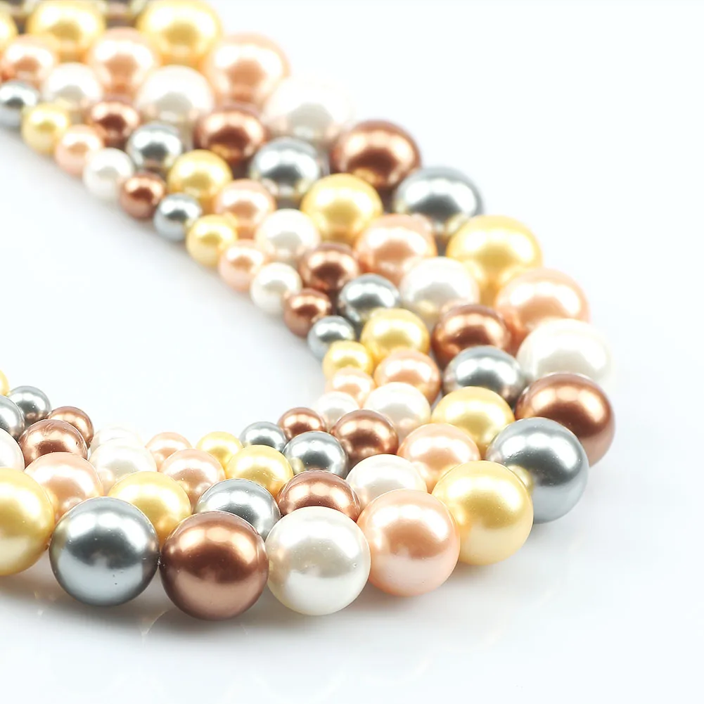 Natural Multicolor Shell Pearls Beads Shell Round Loose Spacer Beads for Jewelry Making DIY Bracelet Necklace Earrings 15inch