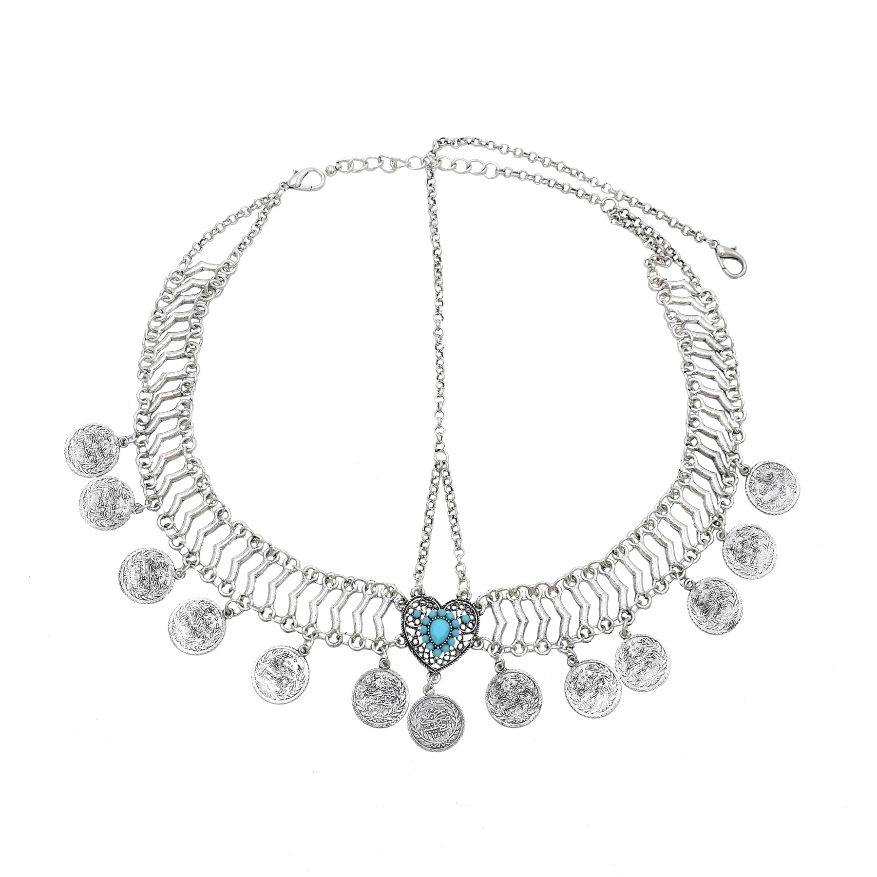 عملة معدنية الجبين سلسلة خمر الذهب والفضة اللون رئيس سلسلة أفريقيا مشبك شعر إثيوبيا الرقص مجوهرات الشعر العربي الهندي