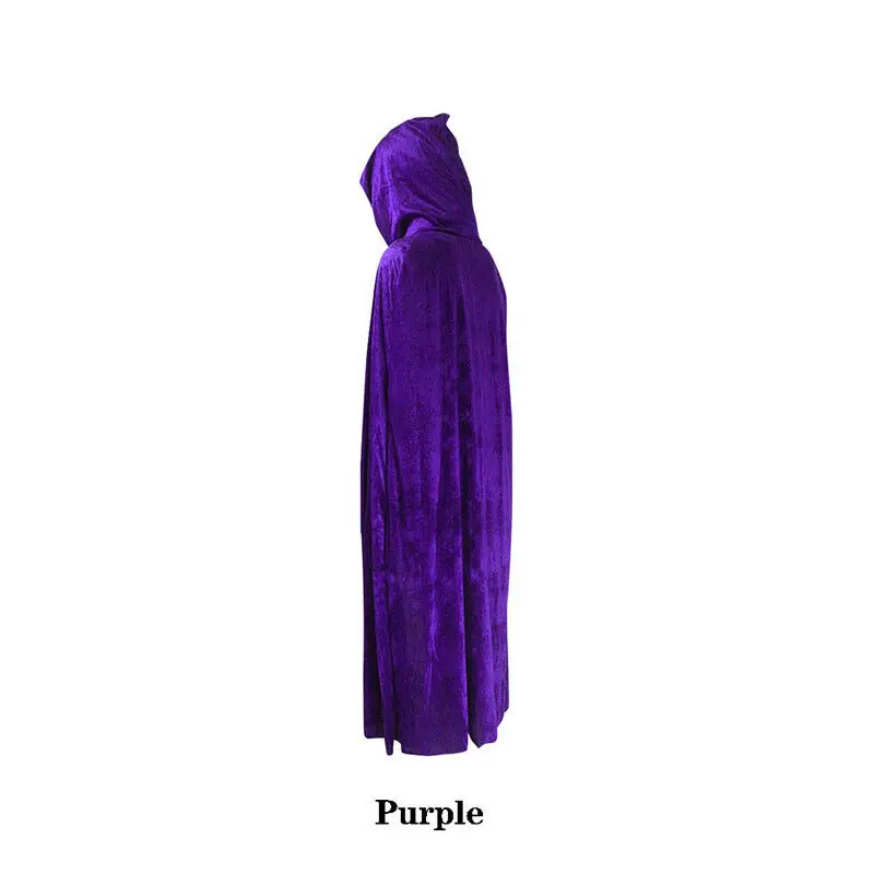 New 2019 Adult Unisex Halloween Velvet Cloak Cape Man Women Hooded Medieval Costume Witch Wicca Vampire