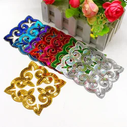 1 Piece Sequined Flower Patches Squared Iron on Applique Padded Costume Trims 9cm*9cm