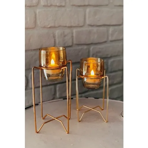 Rigging House Lux 2'li Water Burning LED Lighted Bronze Glass Candle holder