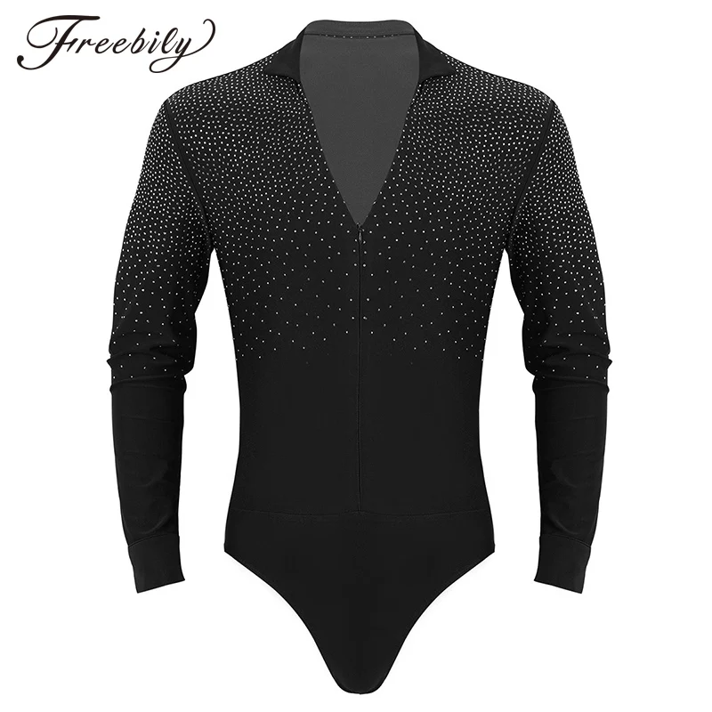 Męskie Latin Dance koszula Rhinestone z dekoltem w kształcie litery v mężczyźni koszulka do tańca Ballroom Latin taniec ubrania konkurencji zawodowej Dancewear