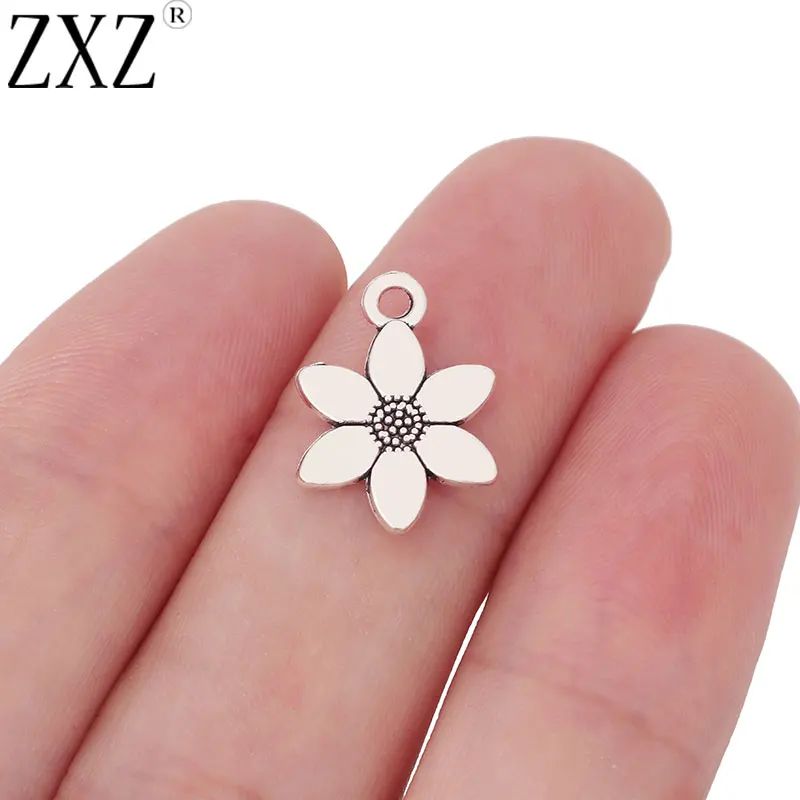 ZXZ 30pcs Tibetan Silver Flower Charms Pendants Beads 2 Sided for Necklace Bracelet Jewelry Making Findings 17x12mm