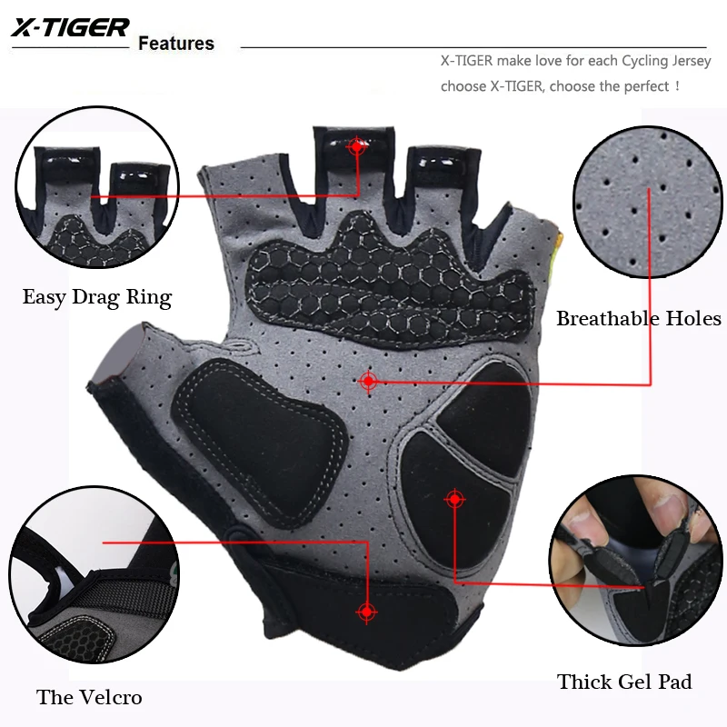 X-TIGER ขี่จักรยานถุงมือ3D GEL Pad ถุงมือกีฬา Half Finger MTB จักรยานถุงมือ Luvas Bicicleta Para Ciclismo Mountain จักรยานถุงมือ