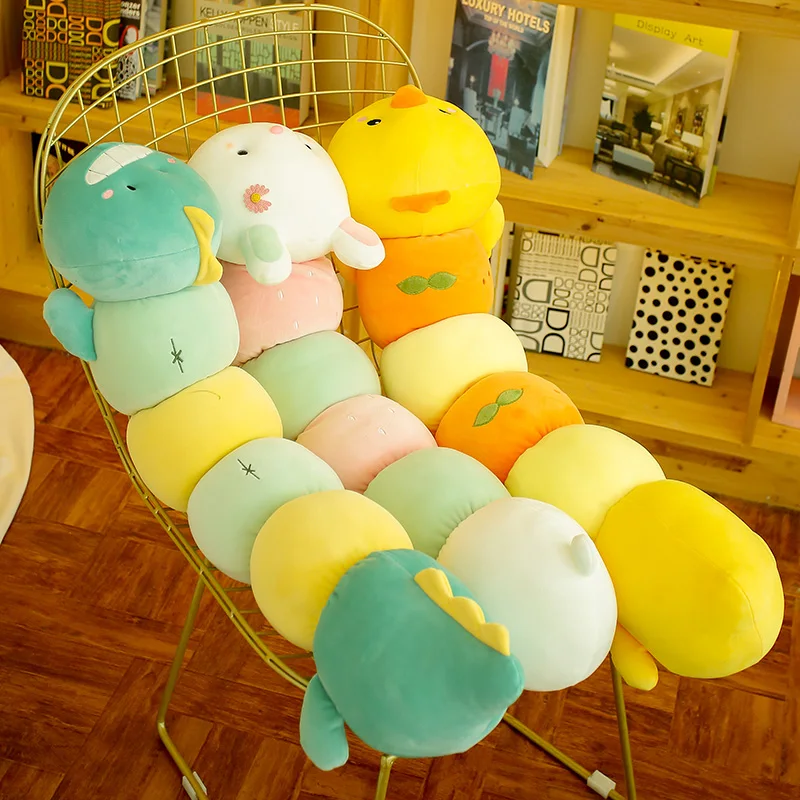 120cm Colorful Catoon Caterpillar Rabbit Dinosaur Chickens Plush Toy Doll Soft Comfy Insect Pillow Cotton Sofa Cushion Kids Gift