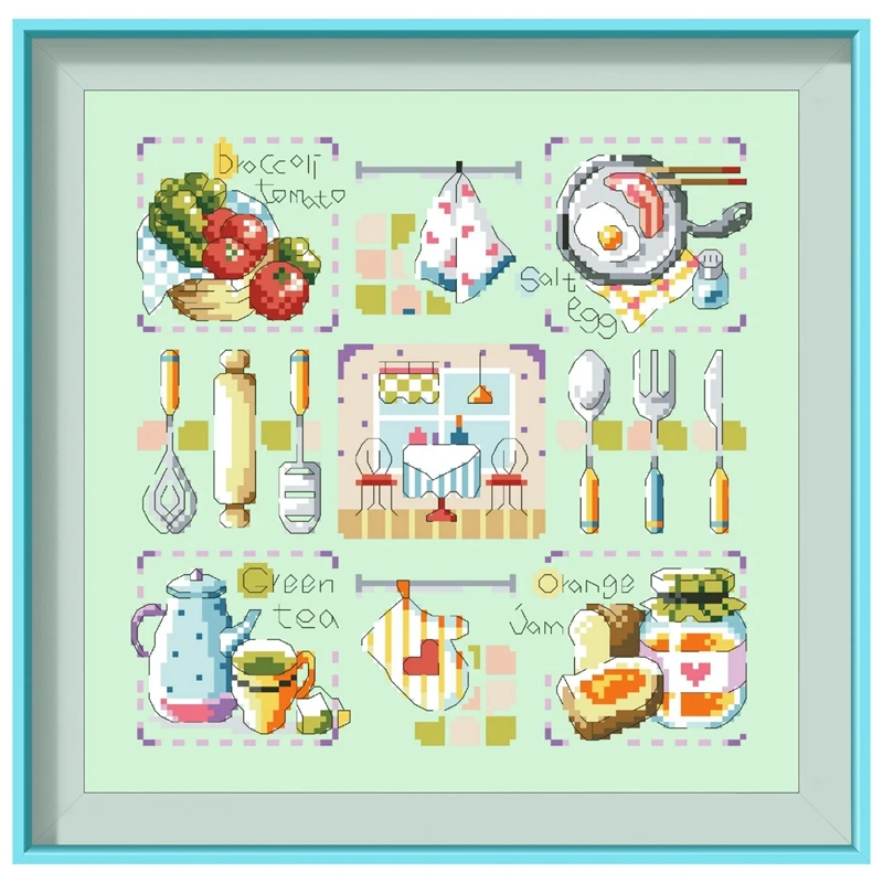 Enjoy food cross stitch kits cartoon bread jam embroidery needlework sets 18ct 14ct 11ct light green cloth DIY handmade