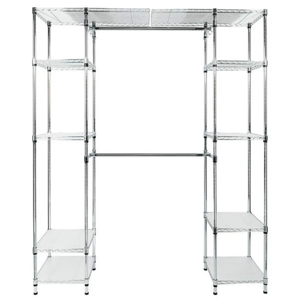 Custom Closet Organizer Shelves System Kit Expandable Clothes Storage Electroplate Metal Rack Wardrobes Closet 1470×350×1800