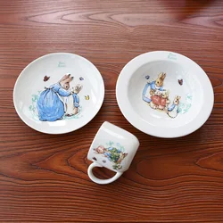 3pcs Ceramic plates sets for child's Easter gift kitchen dishes rabbit Fruit Dessert dinner plates Breakfast milk cups and mugs