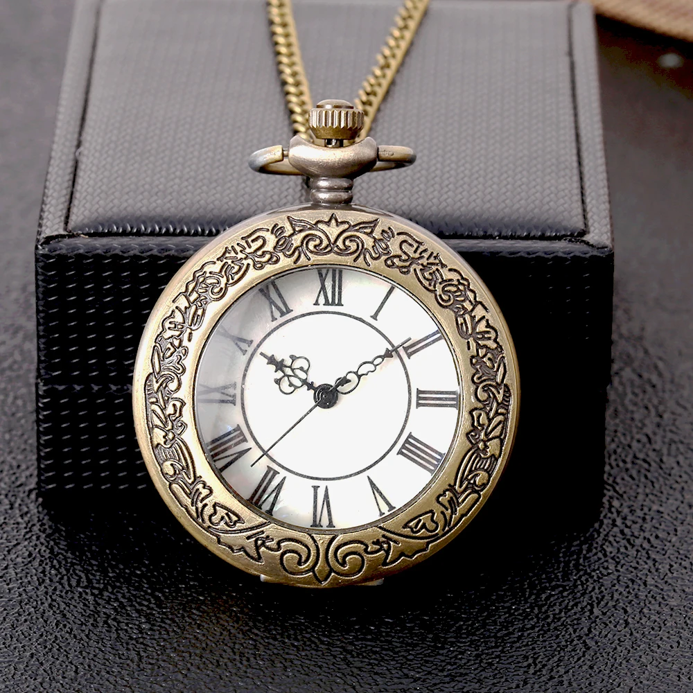 

8833Copper embossed transparent white Roman scale large pocket watch Personality creative fashion trend