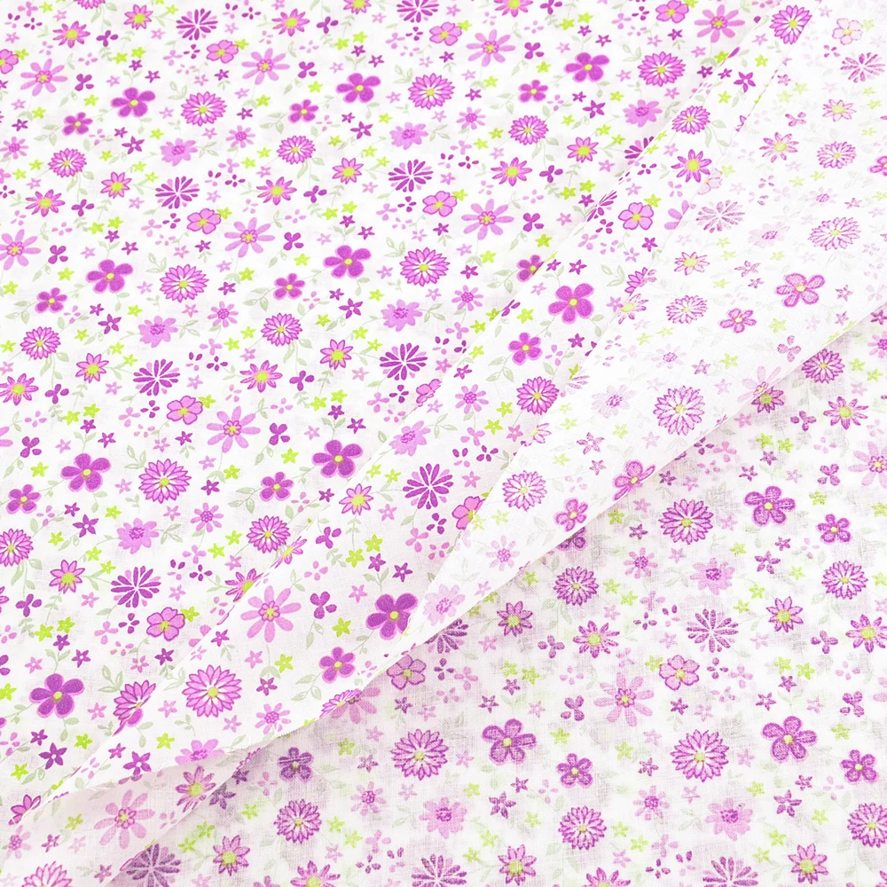 Teramila Purple Pattern Floral Plain 100% Cotton Printed Patchwork Cloth Fabric for Art Sewing DIY Handmade Crafts Needlework