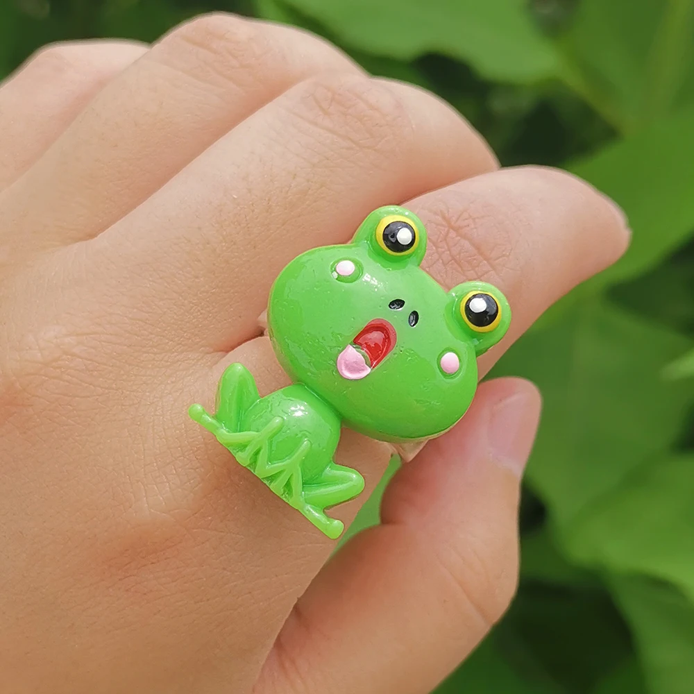 Lost Lady New Green Cartoon Frog Resin Rings Novelty Cute Rings for Girls Women Jewelry Children Gifts Accessories