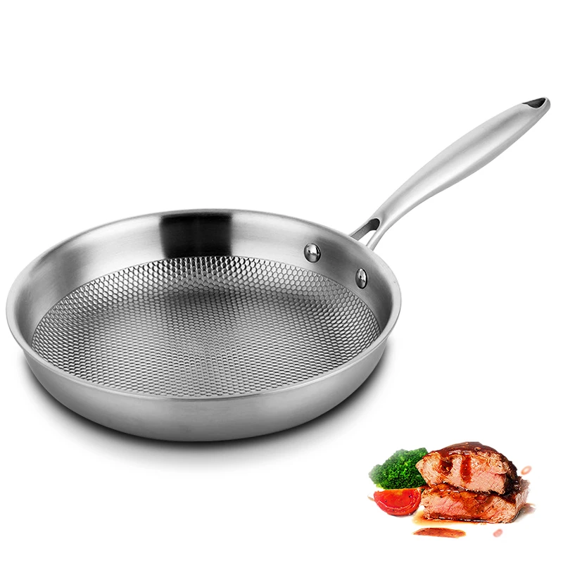 

28/30cm Five Layer Flat Frying Pan Food Grade 304 Stainless Steel Non-stick Cooking Pot Omelet Kitchen Cookware Pot Cover