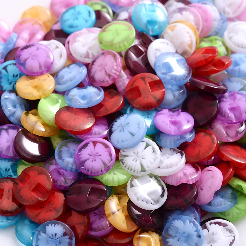 14# 9mm 50Pcs Transparent Flower Shape Resin Buttons Fashion 1 Holes Sewing Buttons Scrapbooking Garment DIY Apparel Accessories