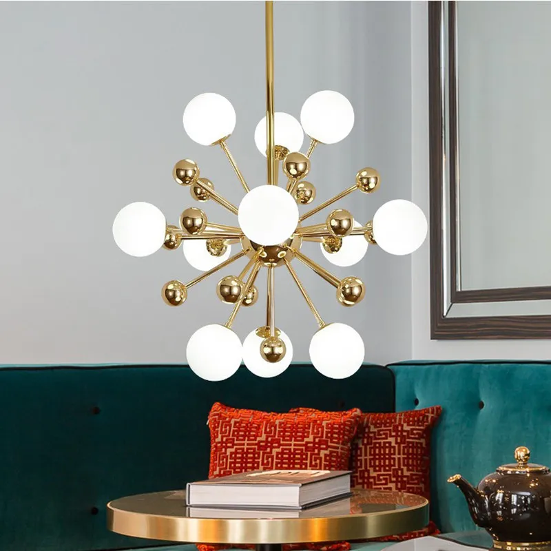 

Postmodern Dandelion Molecular Chandeliers Golden Glass Ball Pendant Lights Living Room Kitchen Bedroom G4 LED Hanging Lamp