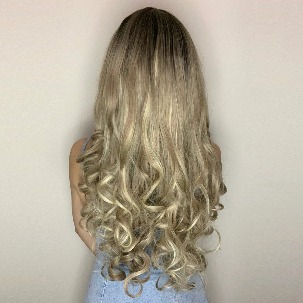 Henry Margu Ombre Bruin Champagne Blonde Hoogtepunt Lange Losse Golf Synthetisch Haar Pruik Natuurlijke Nep Haar Voor Vrouwen Hittebestendige