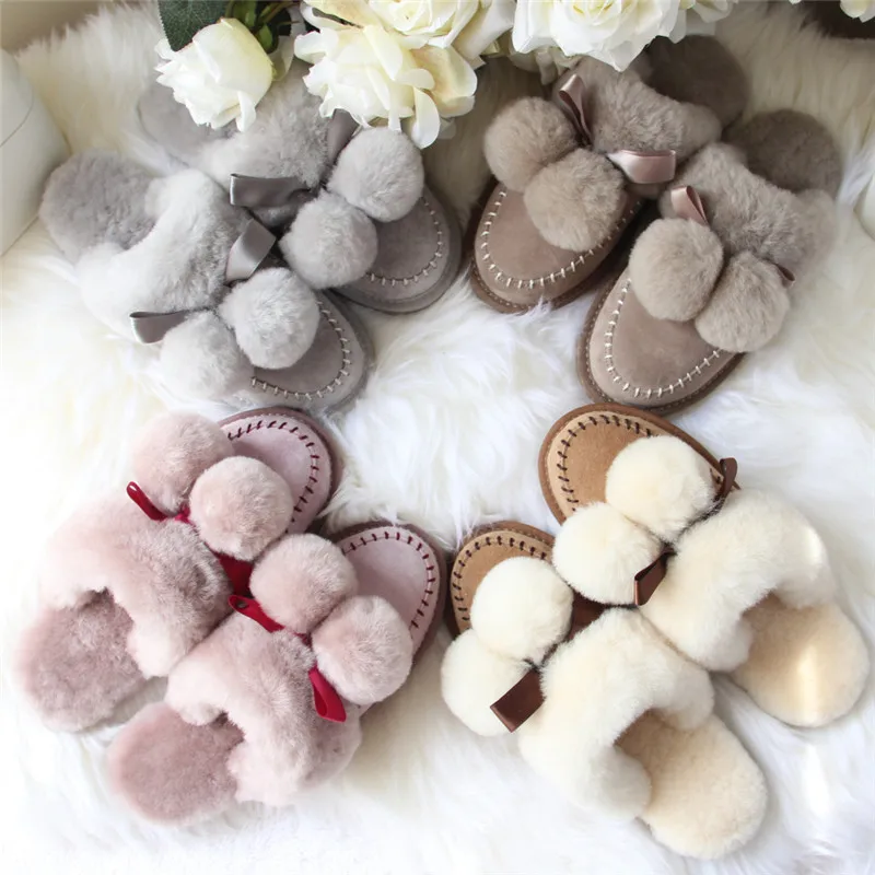 2022 Natural Sheepskin Fur Slippers Fashion Female Winter Slippers Women Warm Indoor Slippers Soft Wool Lady Home Slippers