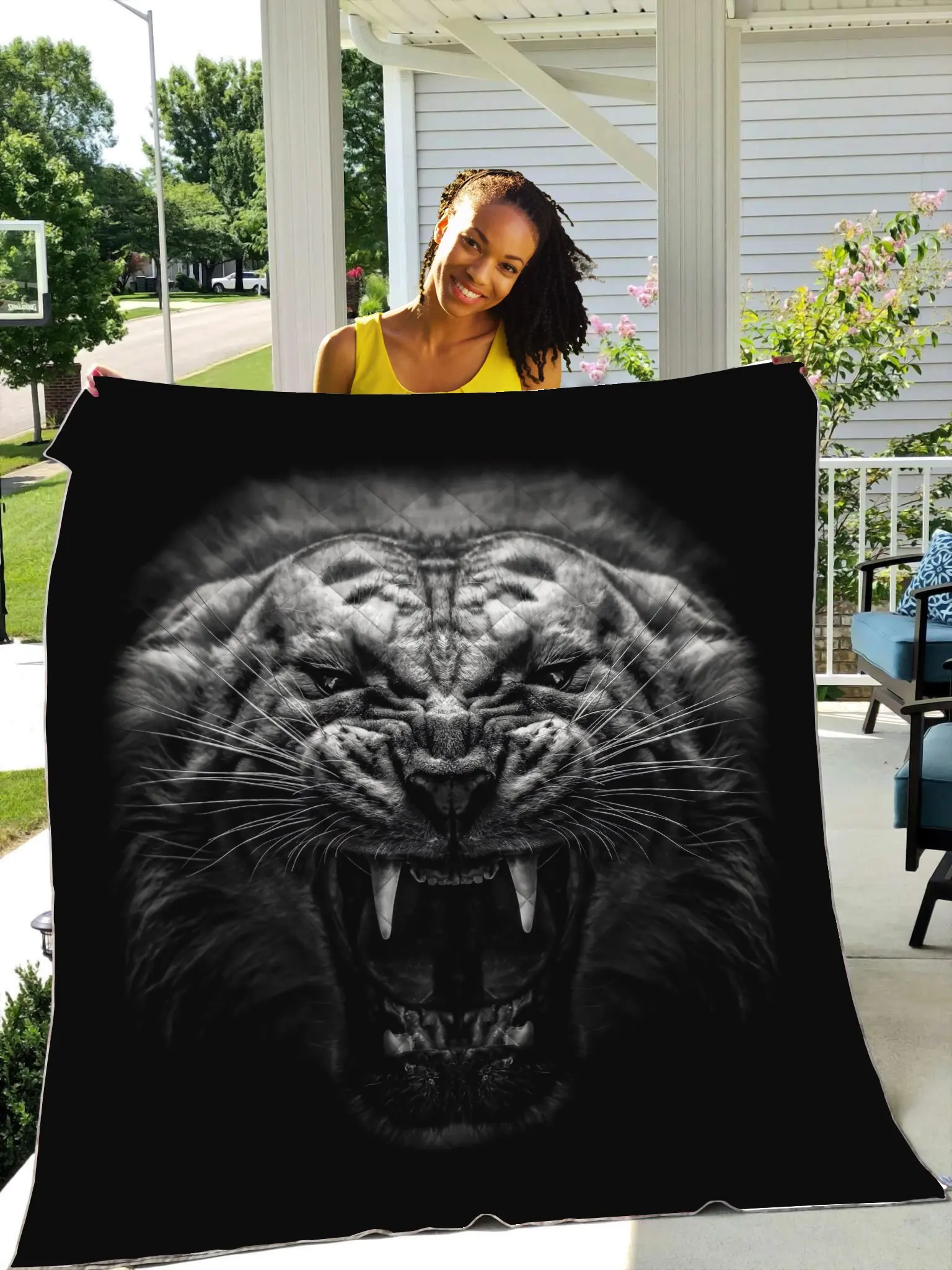 

Potrait White Tiger fleece blanket Printed Blanket Adults/kids Fleece Blanket Sherpa Blanket 02