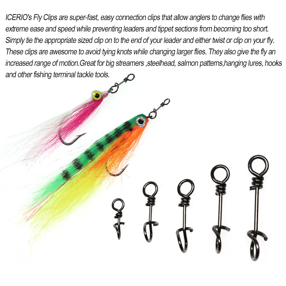 Icians 50PCS clip a mosca a cambio rapido in acciaio inossidabile senza nodi pesca a scatto connettore richiamo di pesca terminale di pesca