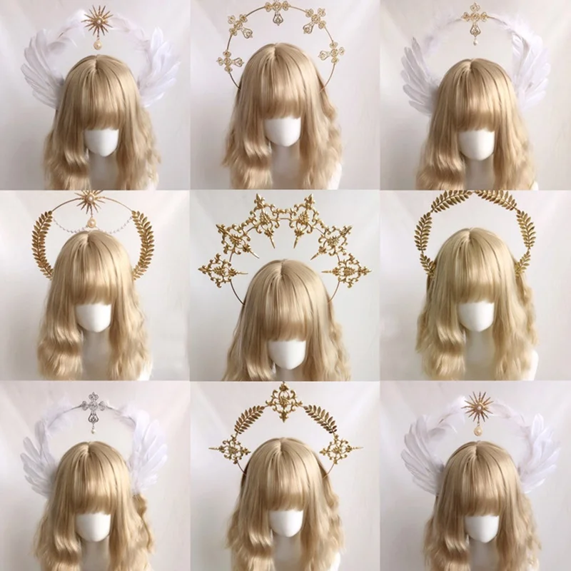 Halo Headpiece มงกุฎ Gothic Lolita KC Headdress ปีกขนนกแองเจิล Halo เทพธิดา Headband Headdress อุปกรณ์เสริม