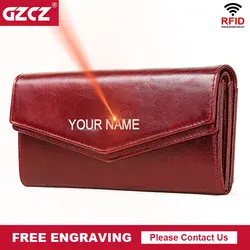 GZCZ Rfid Fashion Women Clutch Leather Wallets Long Style Multi-Functional Coin Purse Portomonee Clamp For Phone Handy Passport