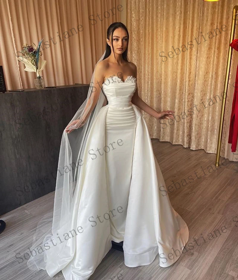 Gorgeous Pretty Wedding Dresses Strapless Lace Long Sleeves Beading Floor Length Women Elegant  Bridal Gowns Custom Made