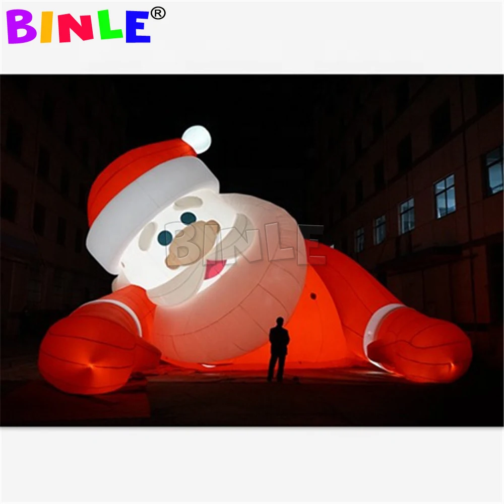 

12ft Giant Lying Commercial Inflatable Santa Claus With Led Lights Lovely Father Christmas For Outdoor Decorations