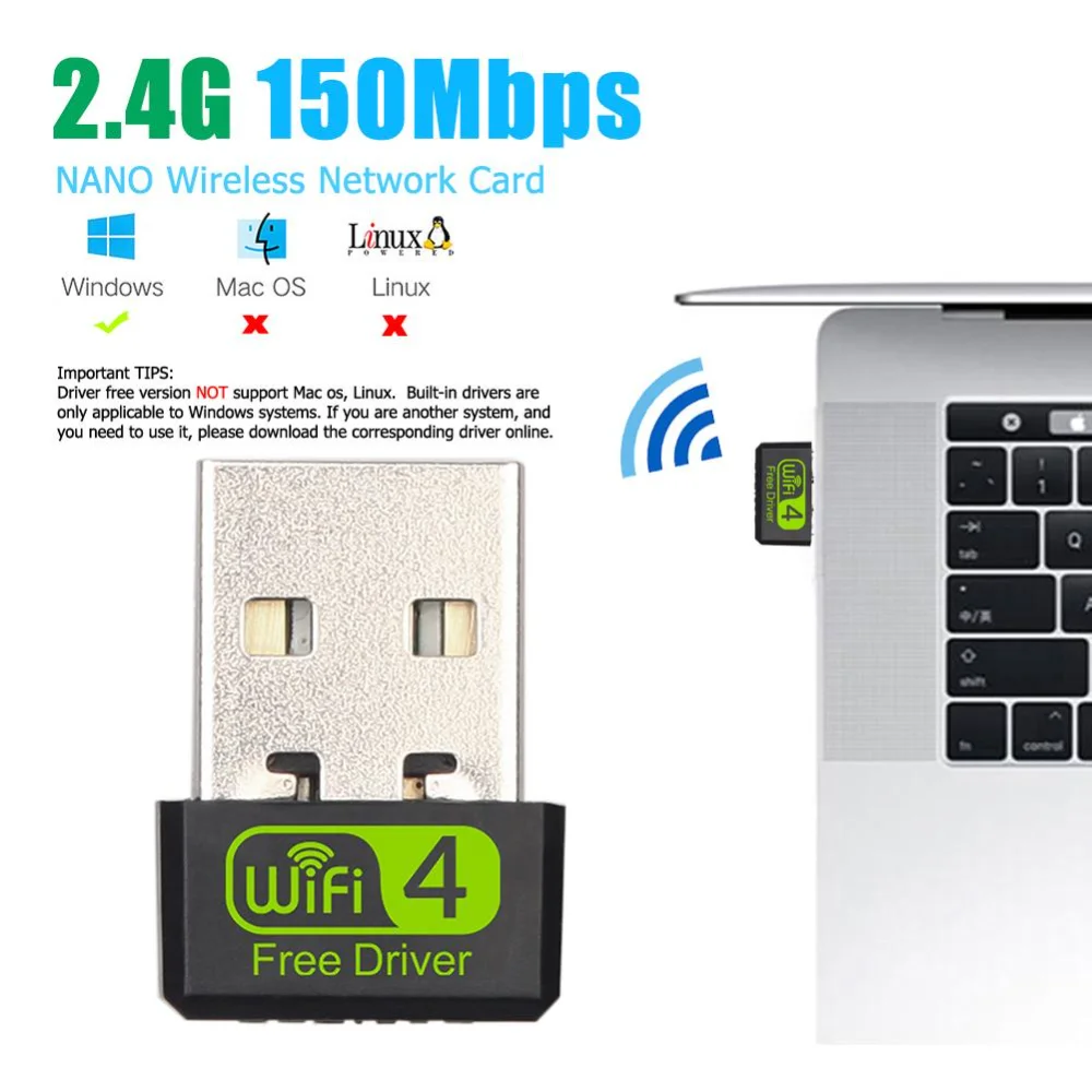 150Mbps Mini WiFi Adapter USB Free Driver WiFi Dongle Network Card Ethernet Wireless Wi-Fi Receiver for Desktop PC Laptop