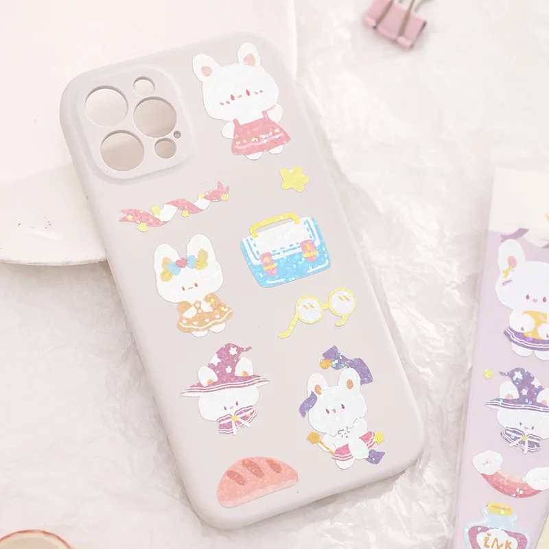 Cute Rabbit Laser Stickers Hand Account Decoration Scrapbooking Album Happy Planner DIY Diary Korean Stationery Sticker