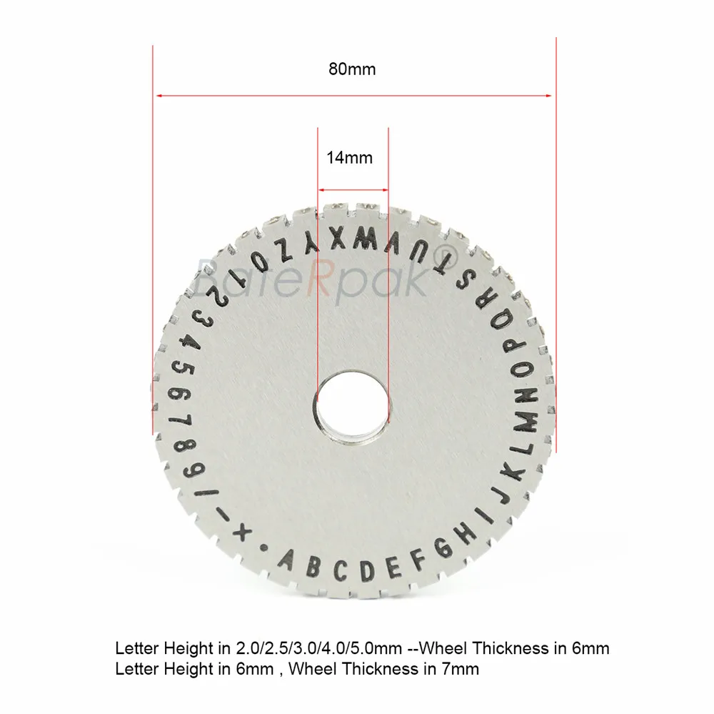 Soild letters wheel,BateRpak YL-360 coding machine wheel parts,Font height 3/4/5/6mm choose one,price for wheel only