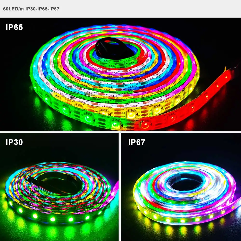 WS2815 (WS2812b WS2813 Upgrade) Full Color Led Strip Individually Addressable Smart RGB Tape Light Dual-Signal Waterproof DC12V